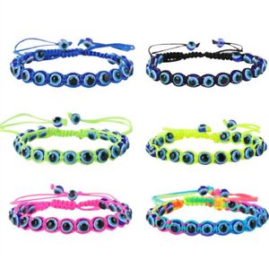 bracelets pour femmes faits à la main achat en gros de Main Turquie Blue Evil Eye Charm Bracelets pour Femmes Tressed String Corde Fatima Beads Chaîne Bijoux de mode