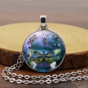 Blue Mandala Flower Pretty Dragonfly Jewelry Accessories Po Cabochon Glass Pendant Chain Necklace Creative Gifts Chains