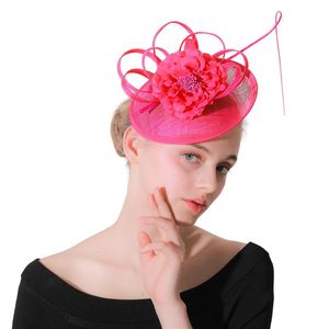rosa blume fascinator großhandel-Haarschmuck Vintage Rosa Ladies Sinamy Party Gelegenheit Fascinatoren Hüte Stirnbänder Frauen Elegante Schönheit Kopfbedeckung mit Blume