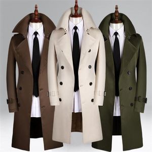 Wholesale mens beige long trench coat for sale - Group buy Men s Trench Coats Mens Man Medium Length Double breasted Clothes Slim Casaco Overcoat Long Sleeve Masculino Inverno Beige
