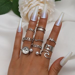Wholesale stacking rings for sale - Group buy S2657 Fashion Jewelry Knuckle Ring Set Silver Geometric Hollow Butterfly Stacking Rings Set set