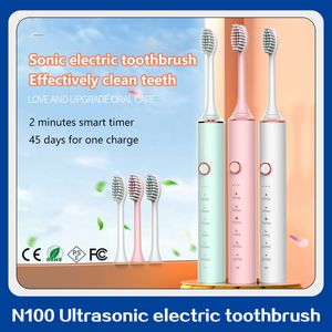 перезаряжаемые зубные щетки оптовых-N100 Top Ультразвуковое качество Sonic электрическая зубная щетка модернизированная взрослый водонепроницаемый ультразвуковой автоматической зубной щетки USB перезаряжаемые четыре цвета