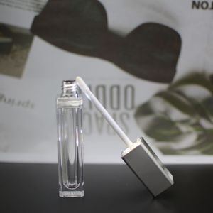 7ml Empty Square Lip Gloss Tube Plastic Lids Clear Lipstick Balm Bottle Container with brush Silver Cover LED Light Mirror
