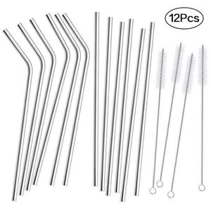 Wholesale cleaning pipettes resale online - 12 Stainless Steel Metal Drinking Straws Cleaning Brushes Reusable Drinking Tube Straw Bend Pipette Suction Pipes Y0707