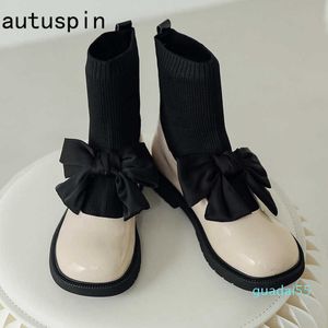 Wholesale round lolita shoes resale online - fashion Women s Socks Boots Round Toe Shoes for Female Sweet Bow Lolita Shoes Winter Patent Leather Boots Women