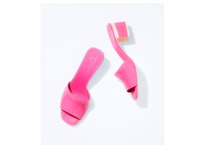 ayak yüzmek ayakkabı toptan satış-Kadın Yaz Rahat Ayakkabılar Tasarımcı Buzağı Deri Katır Klasik Seksi Açık Toe Kalın Topuk Sandalet Terlik Pembe Kauçuk Topuk cm Yüksek Plaj Yüzme Havuzu Muller