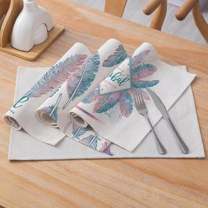 Mats Pads Cartoon Feather Print Table Mat Cotton Linen Placemat Elegant Restaurant Decor Heat Resistant Placemats For Dining