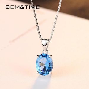 ingrosso collari-Gemtime Elegante Blue Topaz Collana a forma di forma ovale per donna Sterling Sterling Choker Collares Collares Mujer Stud