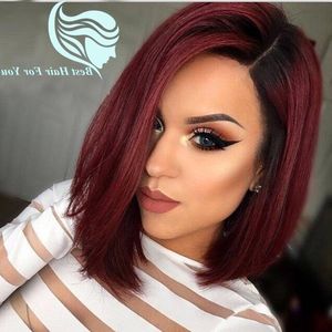Bob Two Tone B J Burgundy Ombre Human Hair Lace Front Wig Short Bob Wine Red Full Lace Wig For Black Women Maaox