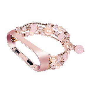 Wholesale mi band replacement resale online - Watch Bands Colored Crystal Pearls Decor Wrist Strap Replacement Agate Band Alternative Bracelet Compatible For Mi Pink