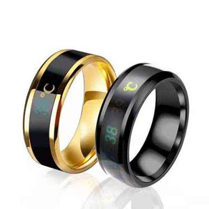 Mode intelligente thermometer temperatuur meten ring roestvrij staal eenvoudige creatieve bruiloft sieraden dropship