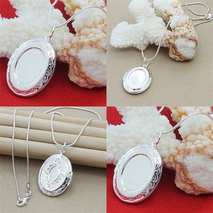 925 Sterling silver oval runda fotoram hängande halsband tums ormkedja för kvinna man bröllop smycken t2