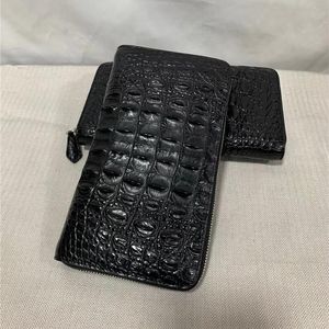Plånböcker äkta krokodil hud män stor kort handväska dragkedja exotisk riktig alligator läder man lång plånbok manlig koppling väska