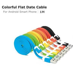 Colorful M FT A Flat Noodel Micro USB Data Cables Charging Adapter Soft Metal Head V8 pin Cable for Android Smartphone
