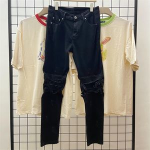 32 kot boy toptan satış-Gerçek Pics Ağır Nakış Yıkanmış Kot Erkek Bayan Patchwork Streetwear Boy Denim Pantolon Boyutu Siyah Dongguan_ss