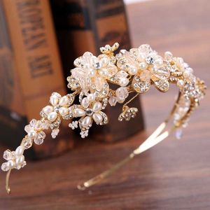 GetNoivas Vintage Gold Pearl Rhinestone Leaf Tiaras Opaska Hairband Bridal Hair Jewelry Head Piece Wedding Crown Accessory SL