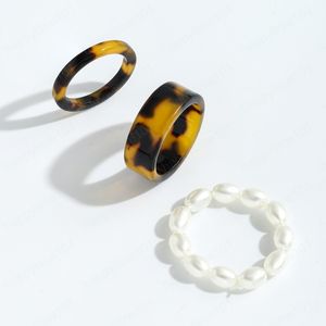 Koreanska ins vintage färgglada harts pärla geometrisk rund ring uppsättning för kvinnor tjejer enkla smycken