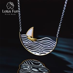 joyas de velero al por mayor-Lotus Fun Real Sterling Silver Diseñador hecho a mano Joyería Fina Joyería Creativa Collar de velero de oro para mujer Acesorio Collier