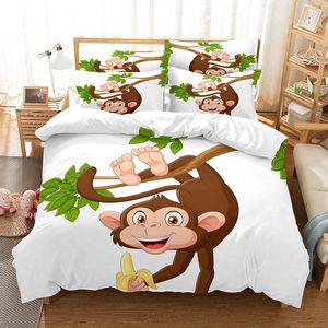 camas de monos al por mayor-Conjuntos de ropa de cama Simple Dibujos animados Monkey Duvet Funda Juego D Impresión digital Ropa de cama Diseño de moda Edredón de diseño