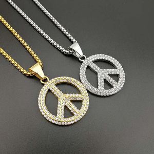 Wholesale necklace peace symbols for sale - Group buy Peace Symbol Anti War Sign Necklace Pendant CZ Zircon Stainless Steel Gold Chains For Men Women Hip Hop Iced Out Jewelry