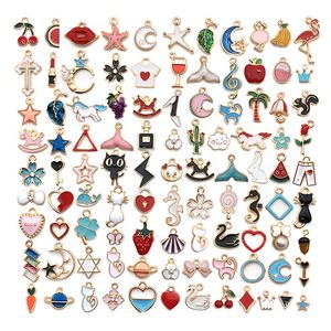 mücevher yapımı için mini takılar toptan satış-100 adet grup Çinko Alaşım Renk Emaye Mini Charms Kolye DIY Kolye Bilezik Takı Yapımı için Aksesuarları Bulma