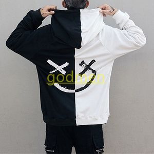hoodies renk bloğu toptan satış-Erkekler Yüksek Moda Hoodies Renk Blok Gülen Tişörtü Rahat Spor Sıcak Kapüşonlu Mens Womens Streetwear Kazak Tişörtü Gevşek Aşıklar Giyim S XXL Tops