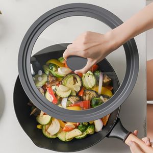 Pans Cookware Silicone Glass Lid Explosion Proof Anti Fall Multi Function Pot Wok Casserole Pan Grade Stretch