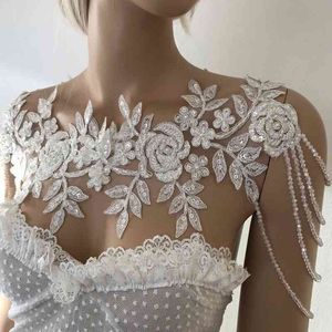 braut schulter kristall großhandel-Elegante Brauthand Perlen Kristall Schulterkette Schmuck Spitze Design mehrstufiger Perlen Schal Körper