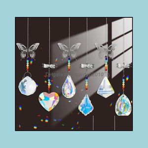 Garden Decorations Patio Lawn Home Ab Color Crystal Sun Catcher Decoration Window Butterfly Dragonfly Hanging Prism Rainbow Maker Beaded