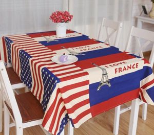 Amerikaanse vlag toren rood blauw tafelkleed el bar katoen decoratieve bureau tafel cover stripe ik houd van Frankrijk tafelkleden B466 doek