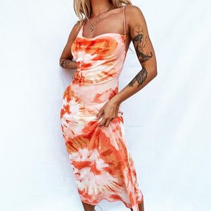 seksi klüp güneş elbiseleri toptan satış-Günlük Elbiseler Yaz Krave Boya Baskı Moda Seksi Backless Lace Up Güneş Kadın Kolsuz Kulübü Parti Akşam Tatil Plaj Elbise Robe