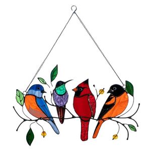 tel vitrayda kuşlar toptan satış-Renkli Kuşlar Tel Vitray Suncatcher Pencere Süsler Kolye Ev Dekorasyon Hediyeler Kuş Sevgilisi Bahçe Süslemeleri Için