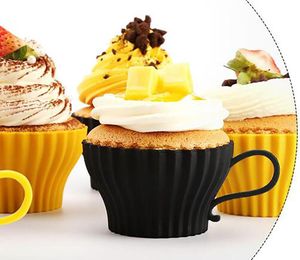 Wholesale muffin cups resale online - New Soft Round Silicone Cake Mold with Handle Muffin Chocolate Silicone Mold Cupcake Liner Baking Cup Mold Egg Tart Cup RRB11726