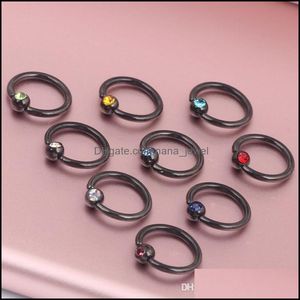 Rings Studs Black Cbr Steel Captive Ball Bead Hoop Cartilage Septum Ring With Color Body Jewelry Piercing Nose Drop Delivery Wwq7