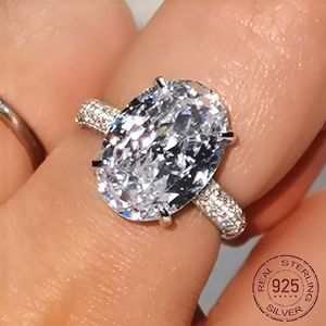 Oval Finger Ring Band Bländande Brilliant mm Lab Diamond Silver Classic Wedding Anniversary Gift för Wifegirl J