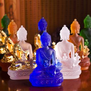lapisblau großhandel-Buddha Statue Apotheker Lapislazuli Licht Farben Blau Grün Weiße Bernsteinglasur Gold Medizin Guru Buddha Buddhismus Statue in