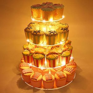 geführte geburtstagskuchen großhandel-Andere Backformen Tier LED Light String Acryl Cake Display Stand Runde Transparent Cupcake Dessert Halter Hochzeit Geburtstag Partybedarf