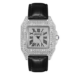 Top Watch Women Quartz Waterproof Fully Diamond Ladies Silver Square Couple Watches With Rhinestone Wristwatches
