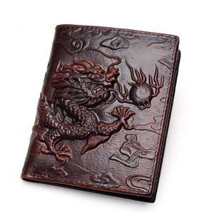 Portefeuilles Chinese Dragon Portemonnee Vintage Lederen Mannen Merk Uniek Ontwerp Patroon Mannelijke Vouwen Lange Korte Portemonnee Kaarthouder