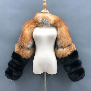 manteaux de fourrure de renard pour les femmes achat en gros de 2021 Nouveau manteau de fourrure de renard de la mode Femmes manches de luxe à manches de luxe G1015