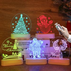Jul Santa Claus Acrylic D Nattlampa för barn Bedroom Decor Nightlight Garland Present Xmas USB Batteri PowerD Lights
