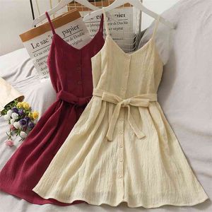 Korean bow tie with waist breasted suspender female low neck beautiful back solid color dress for womens vestidos
