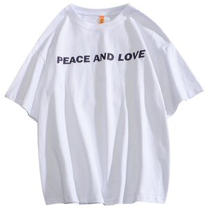 反戦サインを反映したメンズTシャツの夏の半袖愛プリント綿ティー男性女性ユニセックスハイストリートウェア