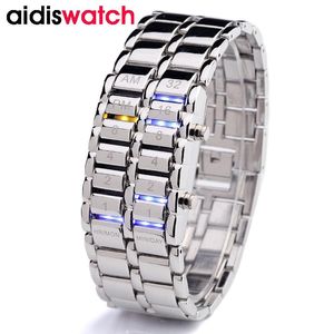 Wristwatches Sports Student Creativity LED Digital Watch Lovers Waterproof Binary Watches Backlight Stainless Steel Bracelet With Men
