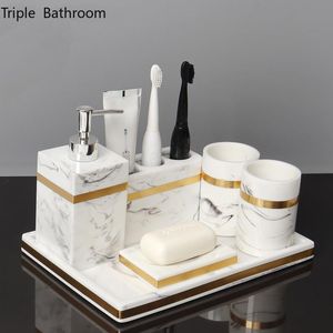 Wholesale toothbrush tray resale online - Bath Accessory Set Nordic Phnom Penh Six Piece Resin Lotion Bottle Toothbrush Holder Couples Mouth Cup Soap Dish Tray Bathroom Wash