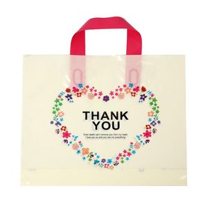 Wholesale white flower boutique resale online - White Plastic Shopping Bag with Handle Carrier THANK YOU Heart Flower Print Boutique Packaging