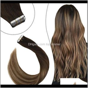 Skin Weft Products Drop Delivery Straight Tape In Human Ombre Highlight Color Pu Brazilian Remy Hair Extensions Inch Pwg6K