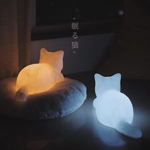 Nachtverlichting Leuke simulatie lichte kat s goede nacht sfeer tafellamp vinyl slaapkamer naast witte warme dual modus