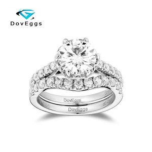 DovEggs Vintage Sterling Solid Silver Center CTW mm GH Color Round Moissanite Engagement Ring Bridal Set Cluster Rings