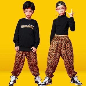 Kleding Sets Meisjes Heup Hop Baggy Broek Jongens Sweatshirts Leopard Jogger Broek Crop Top Street Dance Clothes Kids Jazz Teenage Kostuum